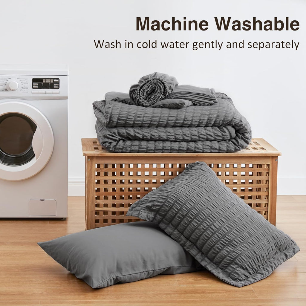 Seersucker Dark Grey Twin Comforter Set