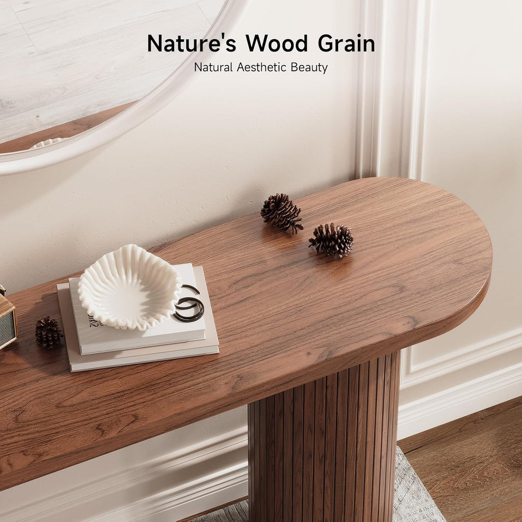 55 Inch Fluted Entryway Table, Wood Console Table, Couch Tables Behind Sofa, Farmhouse Style, Modern Sofa Stand for