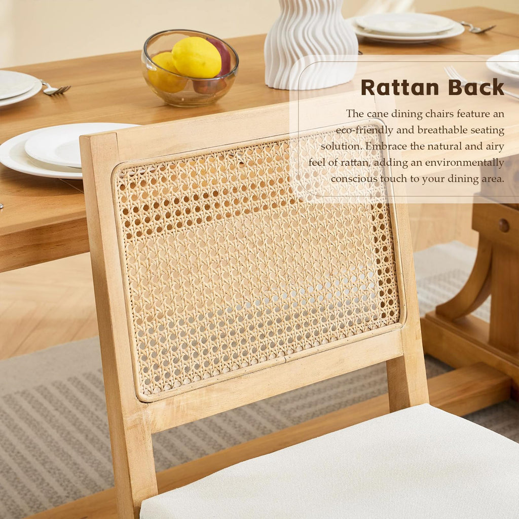 French Country Dining Chairs, Beige Color Rattan, Set of 2