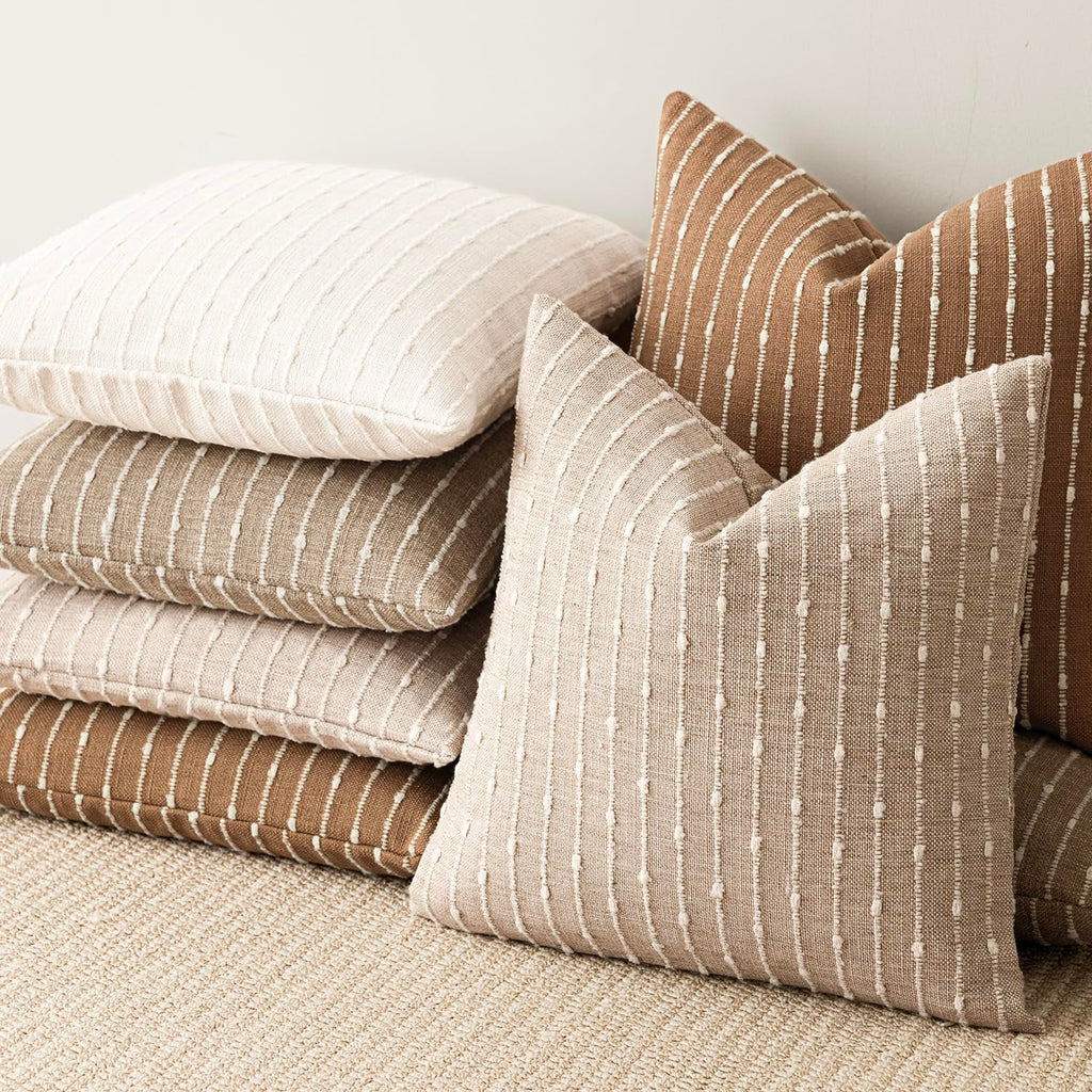 Decorative Striped Boucle Throw Pillow Cover 20x20 Natural Beige