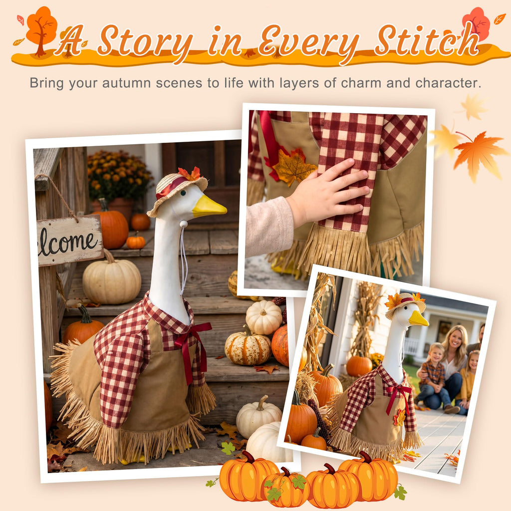 Scarecrow Fall Porch Goose Outfits for 23" Cement Goose Set