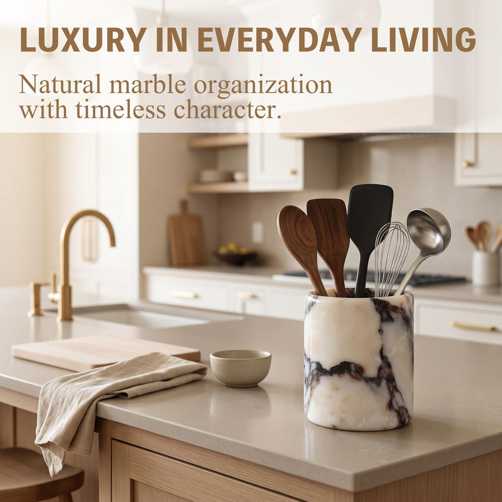 Calacatta Viola Marble Utensil Holder, Heavy Natural Stone Crock