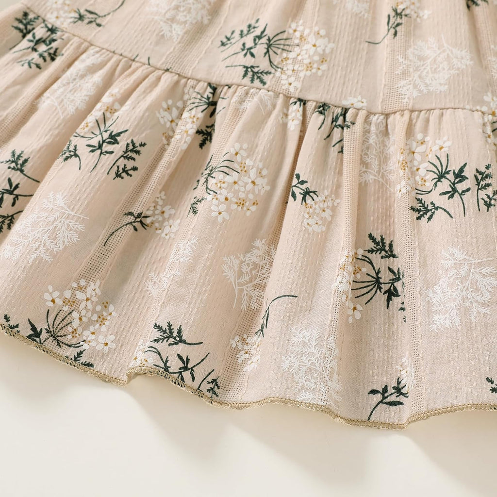 Toddler Baby Girl Boho Dress Linen Ruffle Sleeveless Casual Dress Kids Solid Floral Summer Beach Sundress