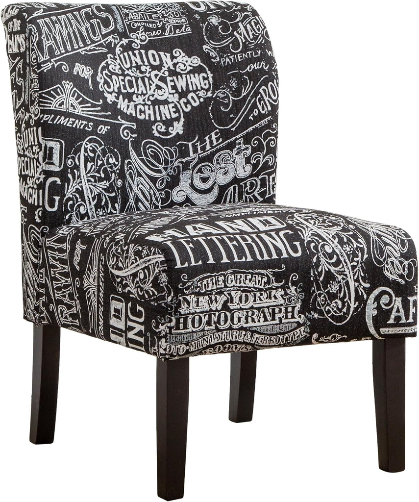 Capa Print Fabric Armless Contemporary Accent Chair, Chalkboard Shadow