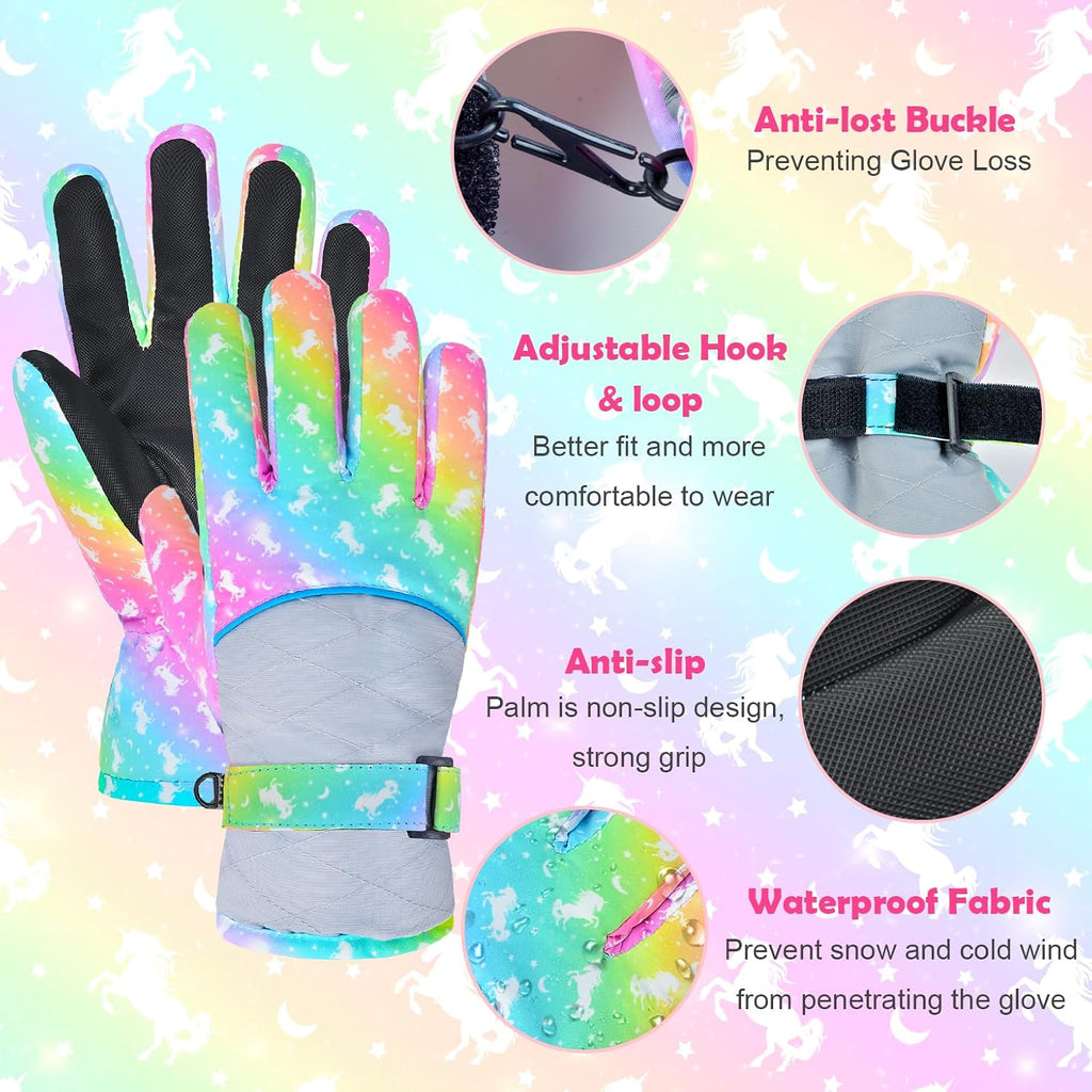 Kids Gloves Winter Snow Waterproof Ski Gloves for Girls Toddler Outdoor Windproof