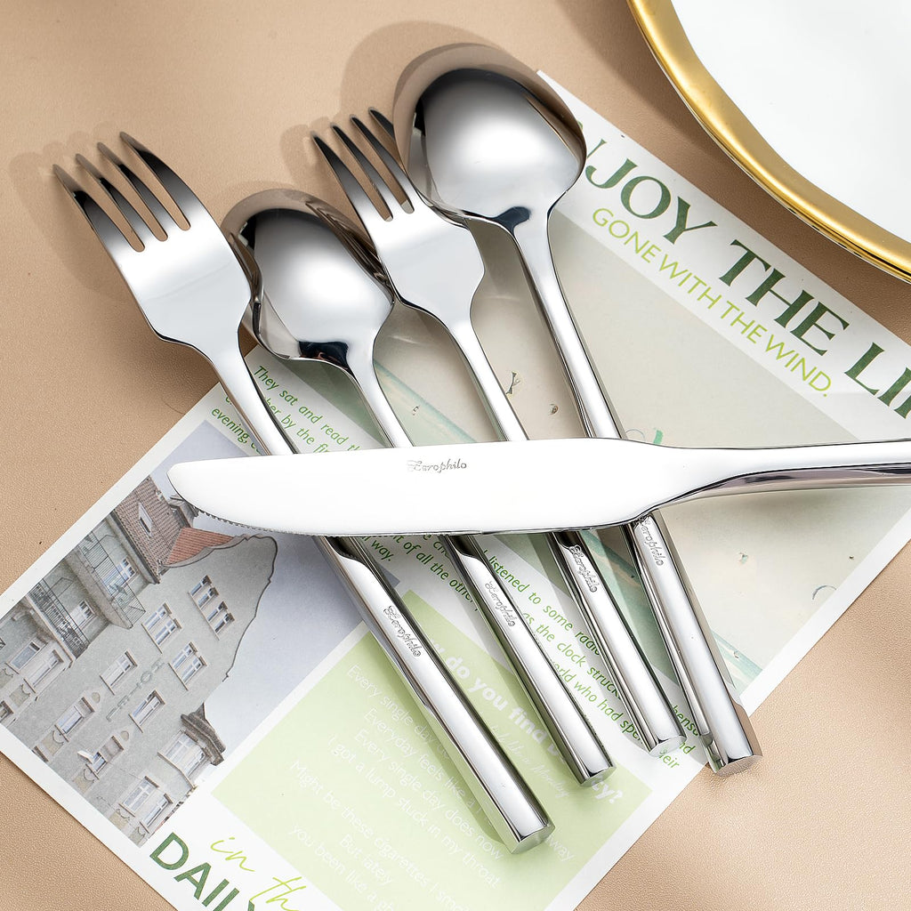 Silverware Set, Flatware Set with Hexagon Handle 20 Pieces 18/0 Stainless Steel Cutlery Set for 4 Mirror