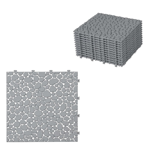 12 Pcs Deck Tiles, Pebble Pattern Plastic Interlocking Deck Tiles, 12" x 12" Patio Flooring Outdoor Waterproof All