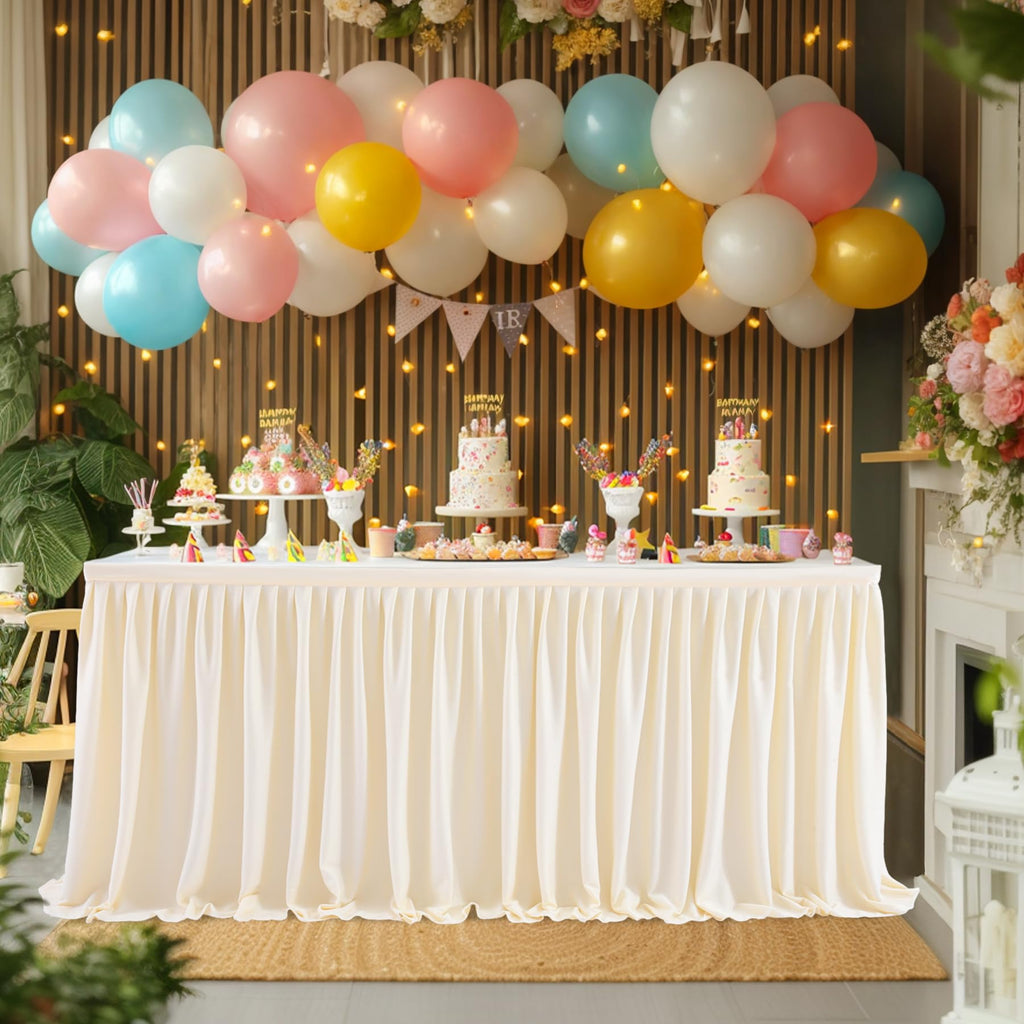14ft Ivory Table Skirt for Rectangle Tables Polyester Pleated Table Skirt Desk Skirts Ruffle Tablecloth Skirt for
