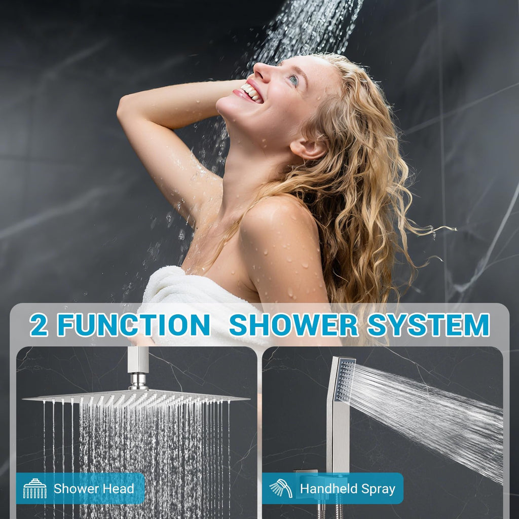 10" Square Ceiling Rain Shower Faucet Set, Brushed Nickel