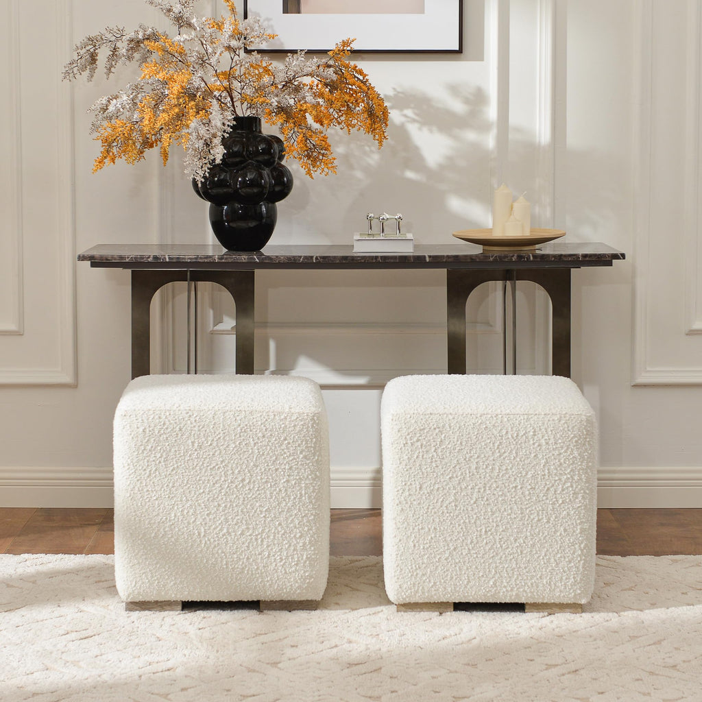 18.5" Wide Modern Square Boucle Ottoman Set of 2