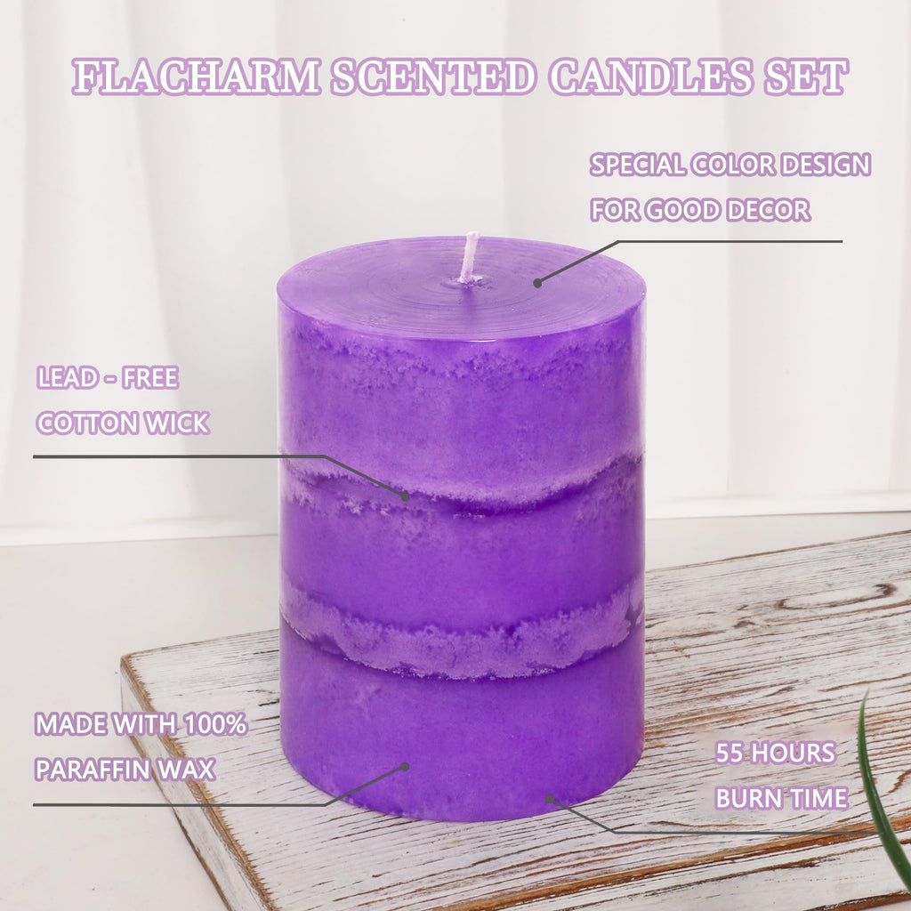 Dark Purple Pillar Candles Lavender Scented Decorative Aesthetic Long Clean Burning Fragrance Candle for Wedding