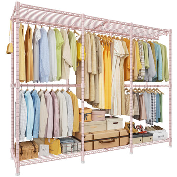 E14 Pro Heavy Duty Clothes Rack,Freestanding Clothing Racks for Hanging Clothes,Adjustable Closet Organizers and