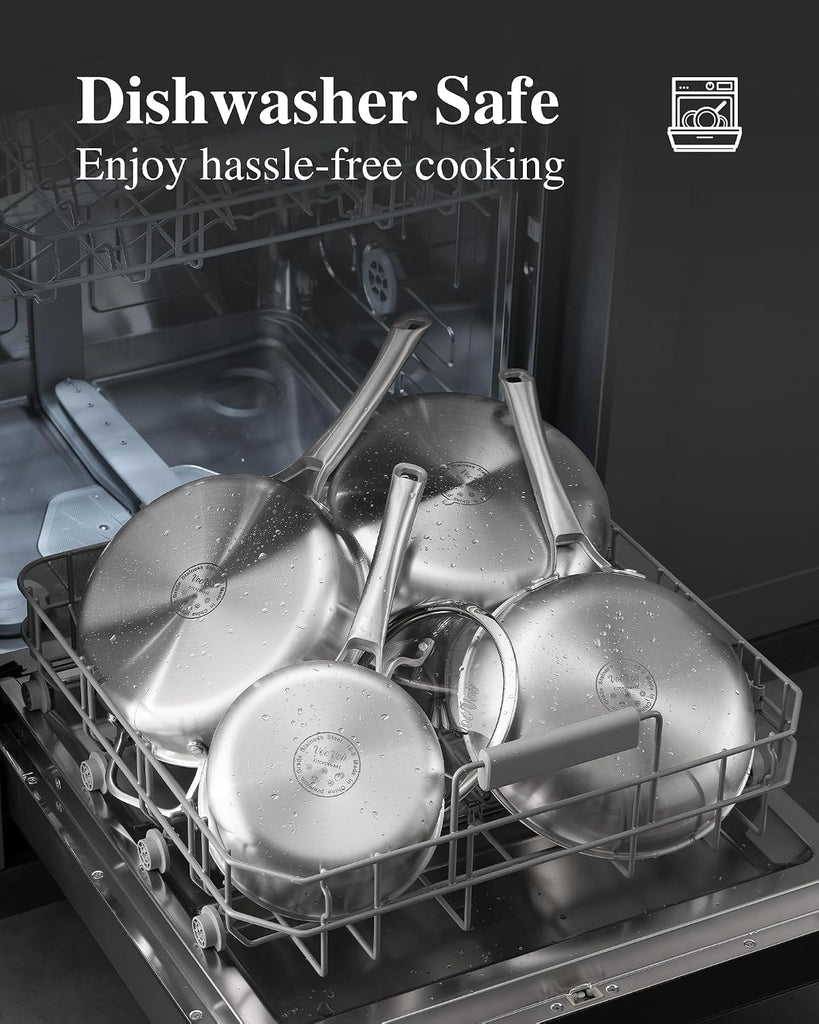 Stainless Steel Cookware Set,Tir-Ply Pots and Pans Set,10 Pcs Stainless Steel Induction Kitchen Cookware Sets,PFOA