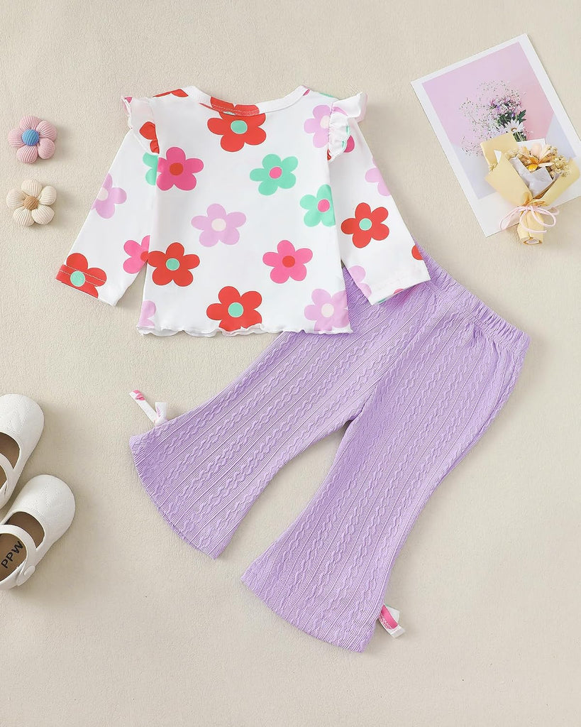 Toddler Baby Girl Clothes Outfit Long Sleeve Ruffle T Shirt Top Bell Bottom Pants Two Piece Fall Winter Outfits