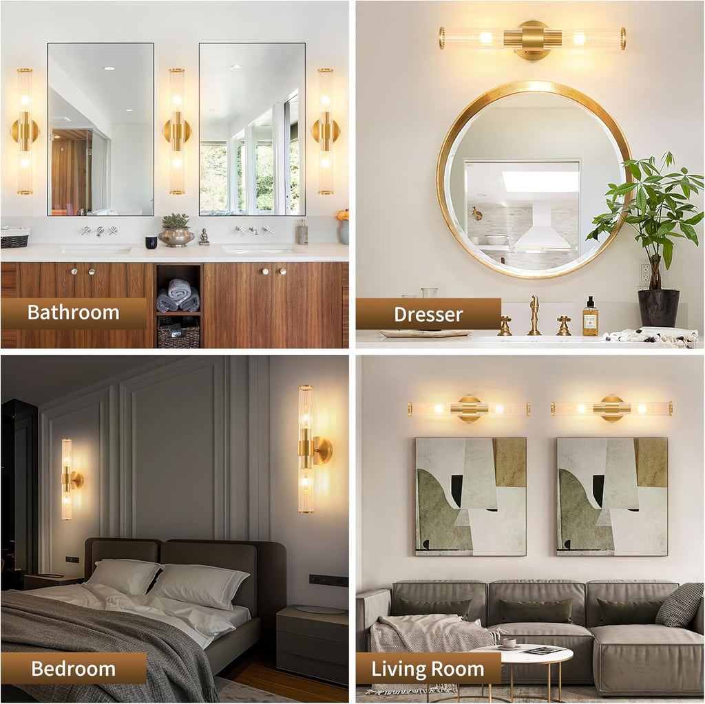 Gold Battery Operated Wall Sconces Set of Two, Rechargeable Wall Sconce with Dimmable Remote Control, 20 Inch