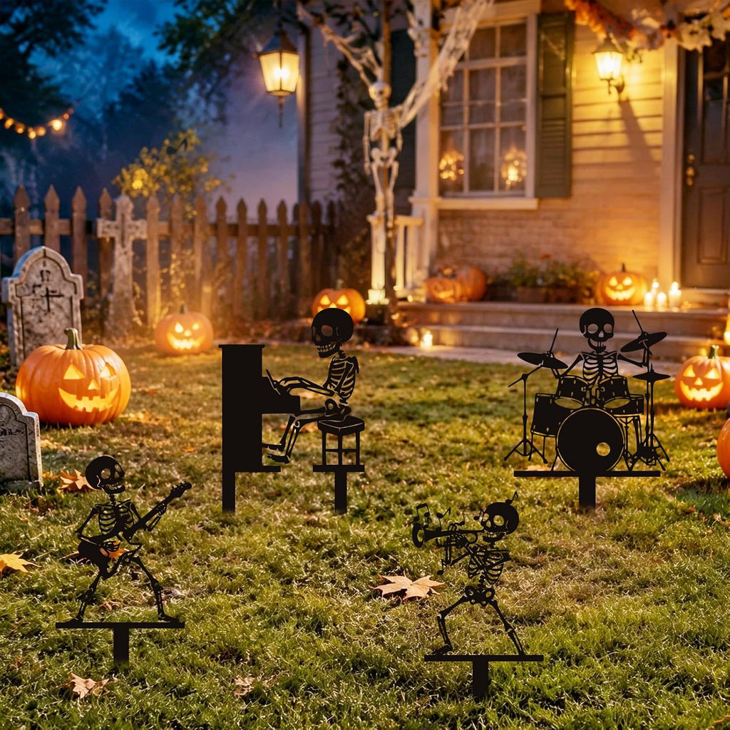 Halloween Yard Signs Decorations, Metal Skeleton Outdoor Halloween Yard Signs, Gothic Scary Themed Garden Stakes - Set of 4