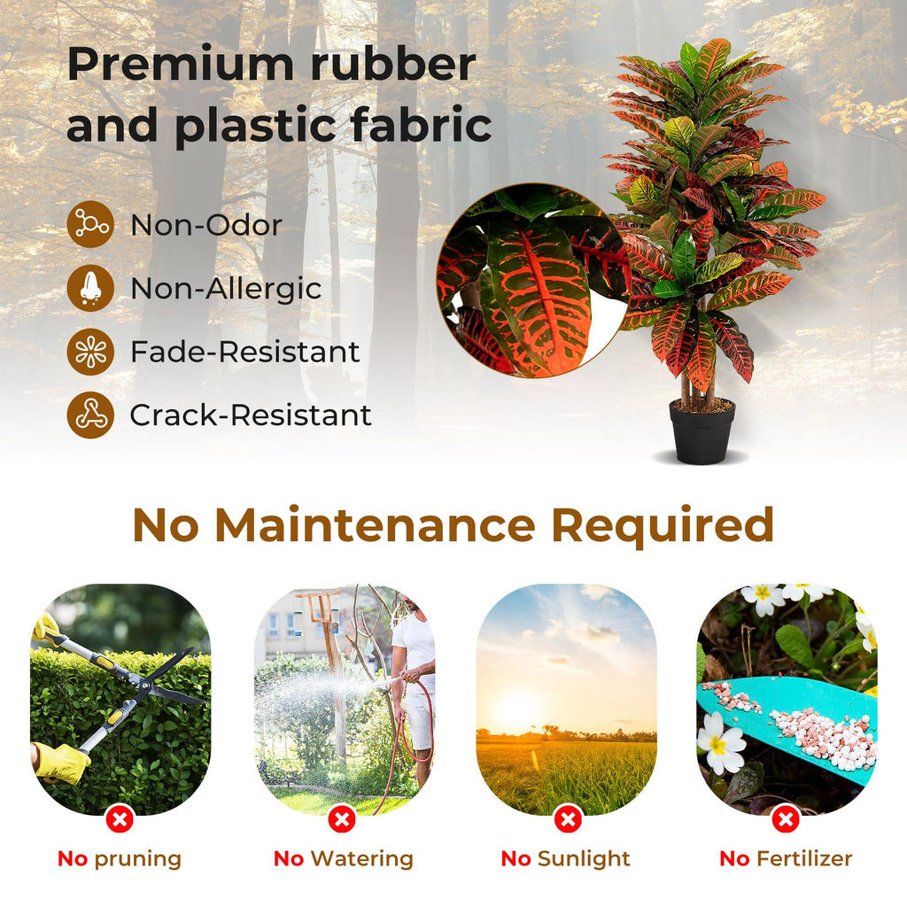 Artificial Croton Palm Tree, 40'' 2 Pack Tall Lush Faux Tree in Pot