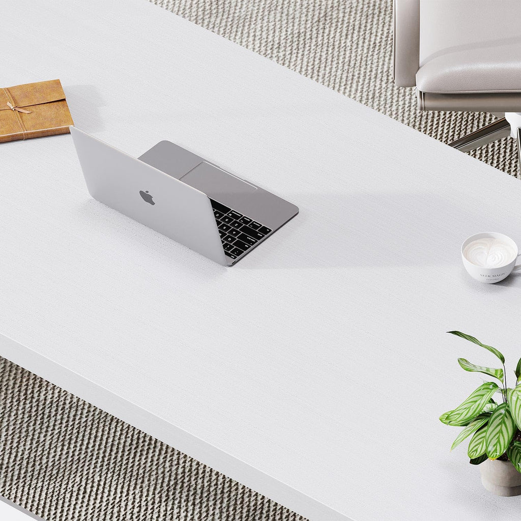 60 Inch White Modern Computer Office Desk Metal & Wood Writing Desks