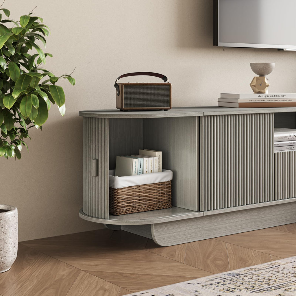 Fluted TV Stand and Coffee Table Set of 2, Grey