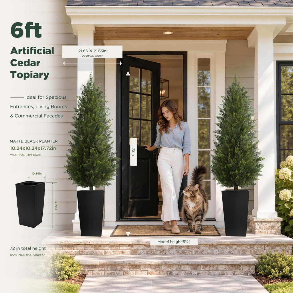 Cedar Trees for Outdoors, 6ft 1-Pack Black Square Planter