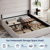 Full Lift Up Storage Bed, Modern Wingback Headboard, Hydraulic Support, No Box Spring Needed, Light Beige