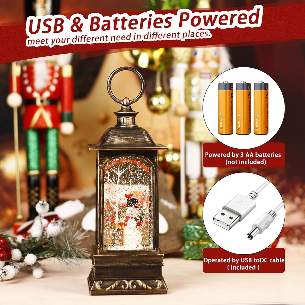 Christmas Snow Globe Lantern, Musical Snow Globe with Swirling Glitter, Battery Powered, Christmas Decorations Indoor