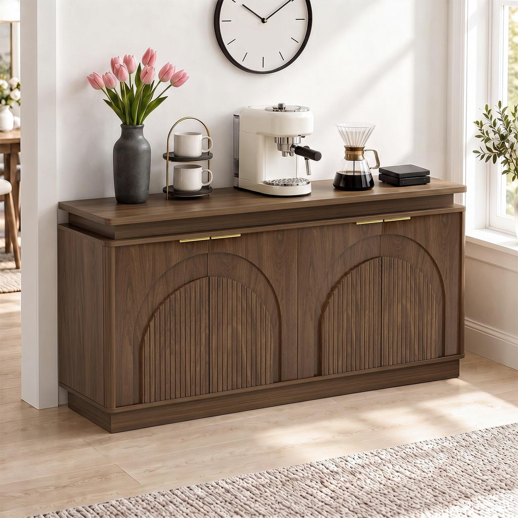 65.7" Sideboard Buffet Cabinet with Arched Fluted Doors, LED Lights