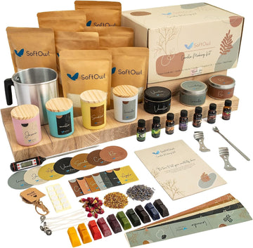 Premium Soy Candle Making Kit - Full Set - Soy Wax, Big 7oz Jars & Tins, 7 Pleasant Scents, Color Dyes & More