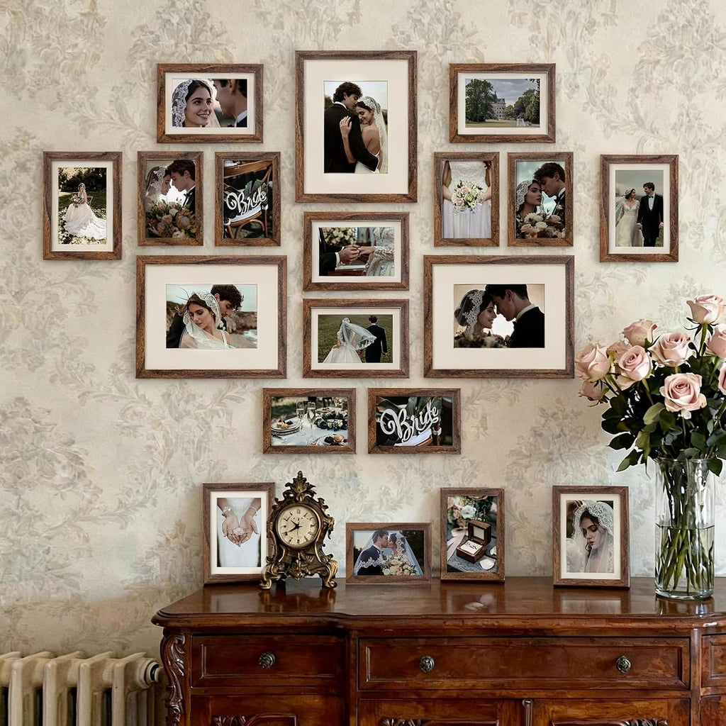 Picture Frames set of 19, Including 8x10, 5x7, 4x6 Brown Frame | Multi Picture Frames Collage Wall Decor, Gallery