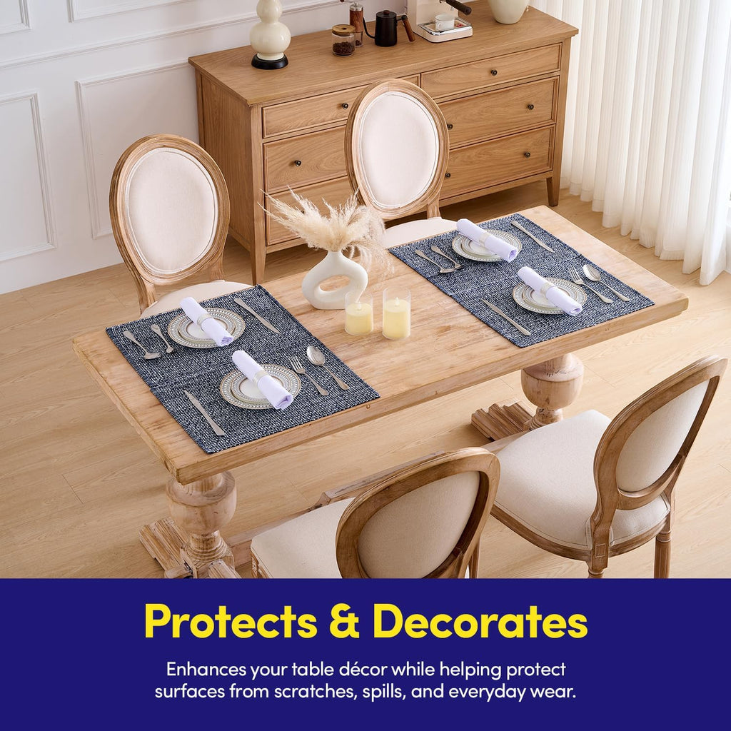 100% Cotton Placemats Rectangle Two Tone Woven Fabric 13" x 19" Soft Durable Table Mat Set, Navy - Set of 6