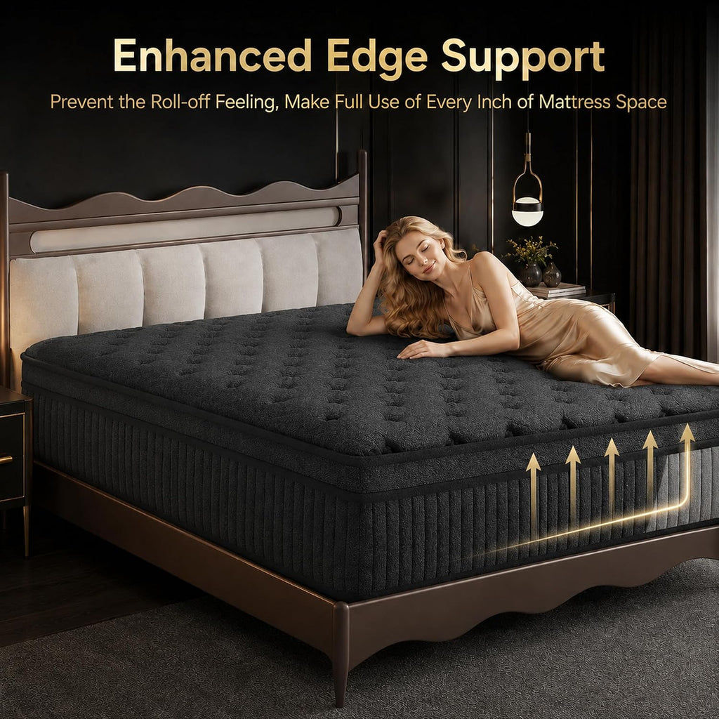 King Mattress 12 Inch in a Box, Hybrid Memory Foam and Spring Core, Medium Firm, Extra Edge Support, Firm Support