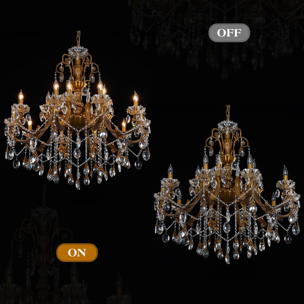 Antique Gold Bronze Crystal Chandeliers Candle Style Hanging Light