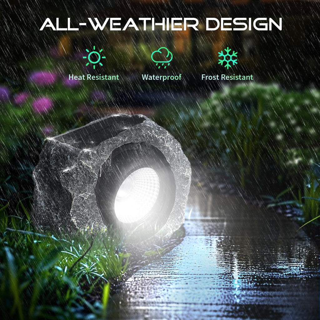 Rock Lights Outdoor 2 Pack, Gray Faux Rock Landscape Spotlight Yard