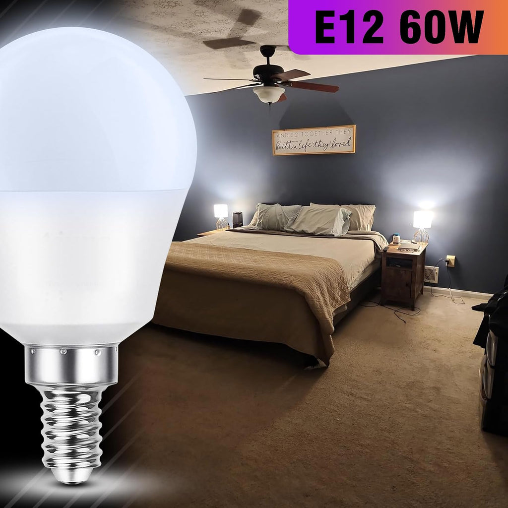 E12 LED Candelabra Light Bulbs 60 Watt Equivalent Daylight White 6000K,4Pcs