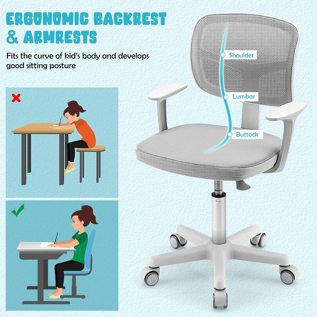 Kids Desk Chair, Height Adjustable Children Study Chair, Swivel Mesh Task Student Chair, Universal Casters, Child