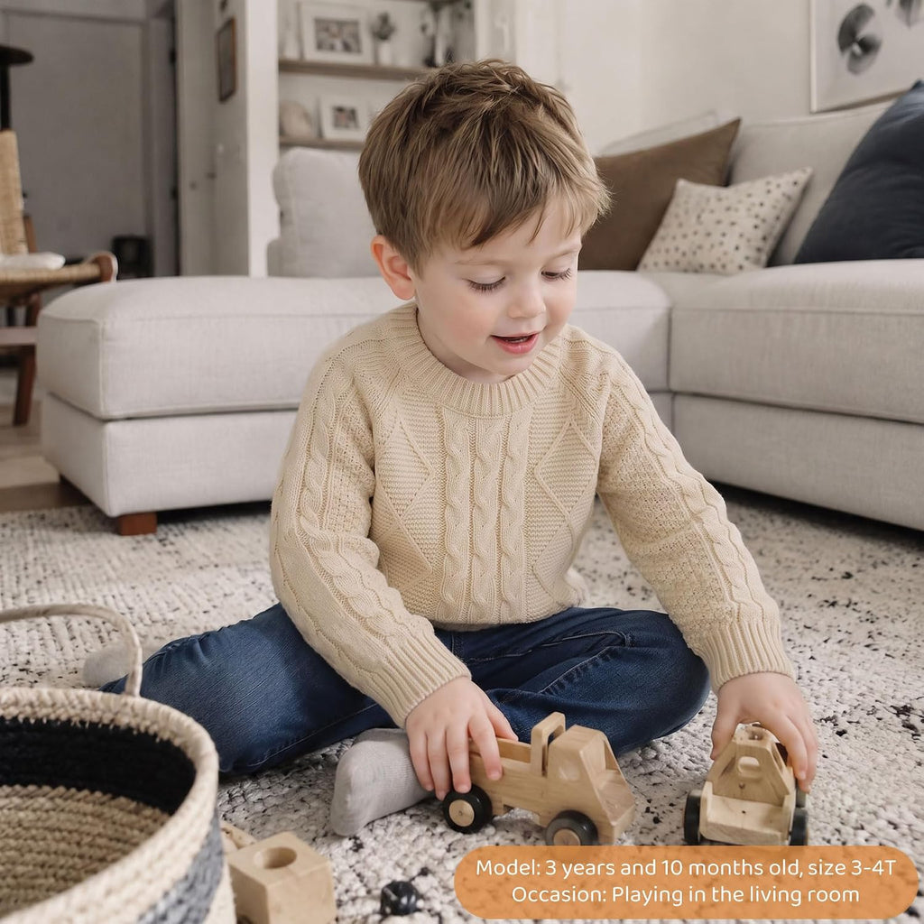 Baby Boys' Girls' Cable Knit Sweater Long Sleeve Solid Pullover Toddler Crew Neck Fall