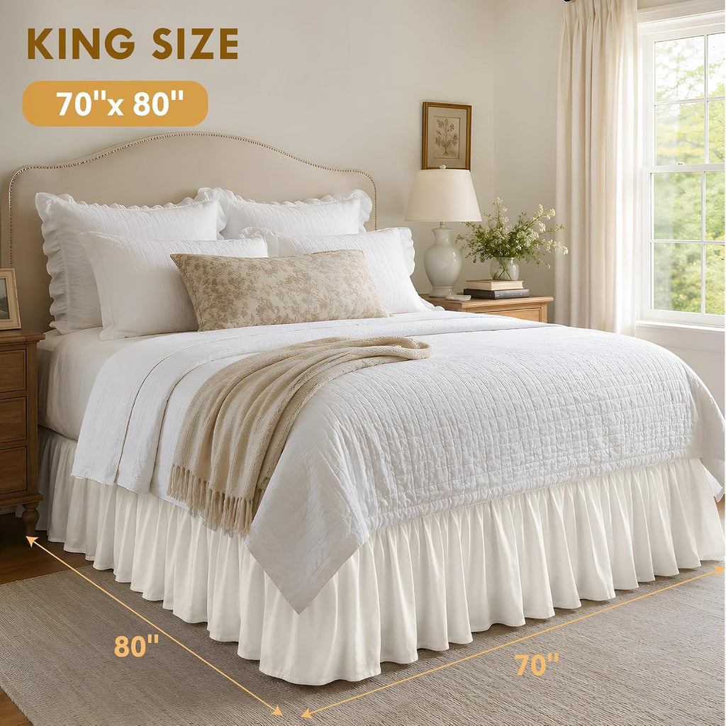Beige King Wrap Around Bed Skirt, 18" Drop, Easy Fit | Easy Fit Design, Soft Microfiber, No-Lift Setup, Hide Bed