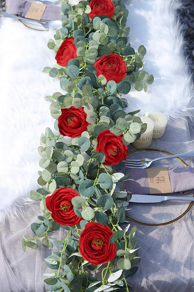 Silk Ranunculus Artificial Flowers 5PCS Long Stem Red Fake Peonies 21.65" Real Look Faux Ranunculus Flowers for