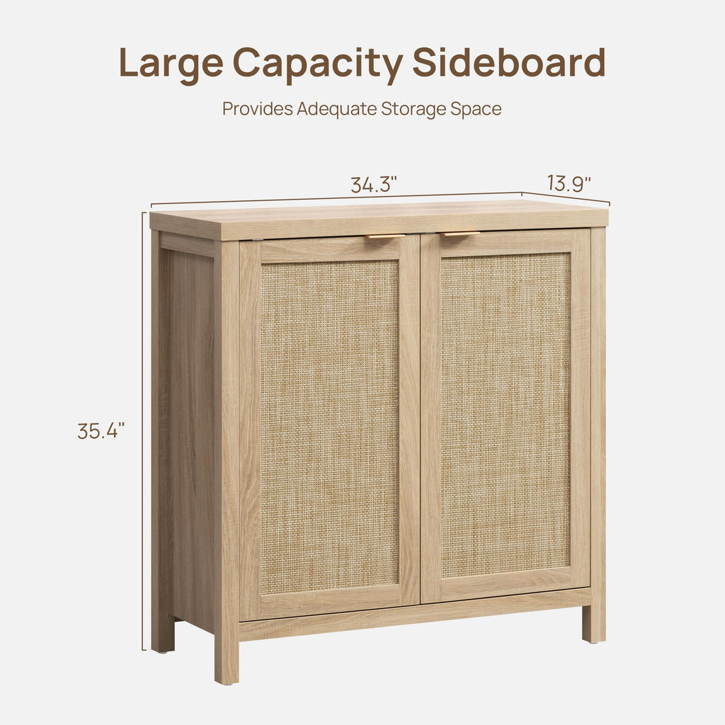 68" Rattan Sideboard Buffet Cabinet with Storage Boho Credenza