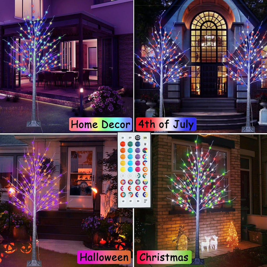 6 ft RGB Lighted Birch Tree, 35 Colors Light Up Christmas Tree