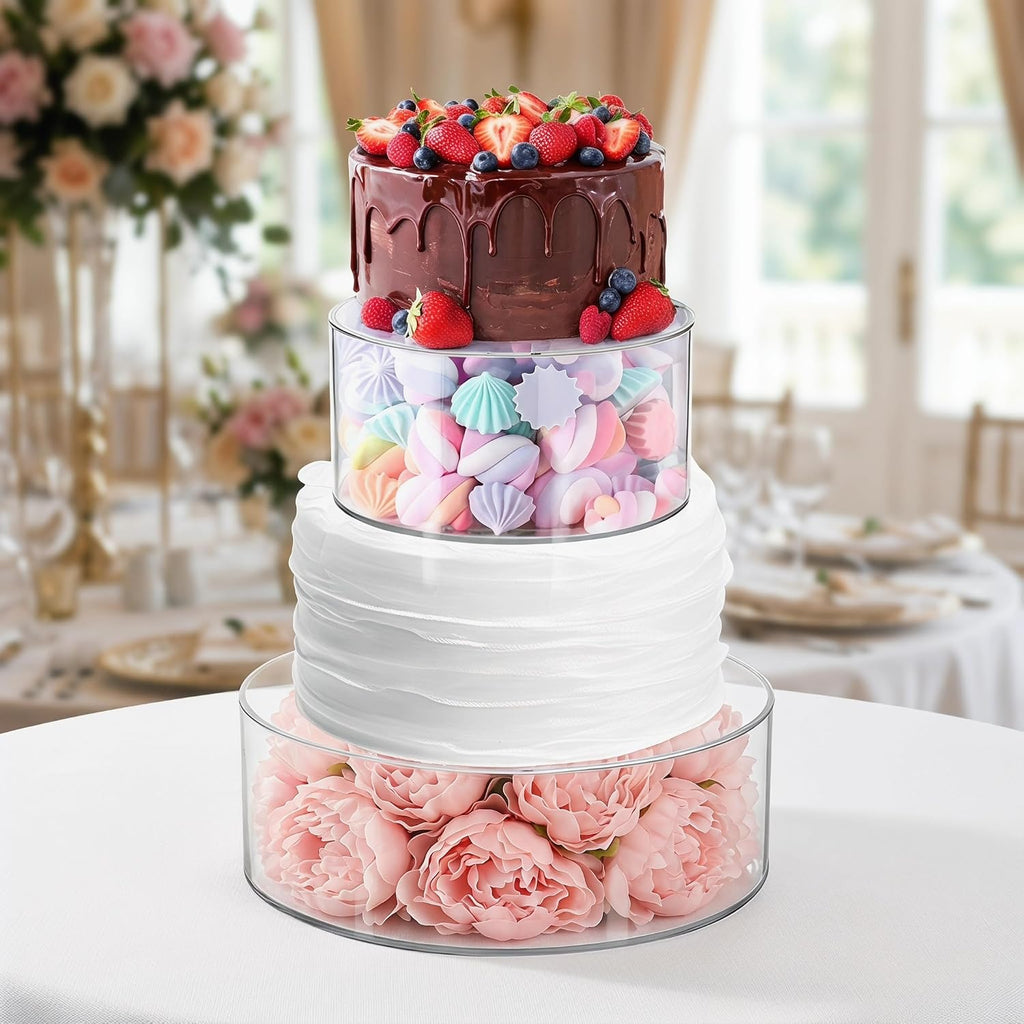 Clear Acrylic Fillable Cake Stand, Cake Tier Display Stand Cupcake Stand, 12 Inch & 8 Inch Round Cylinder - Set of 2