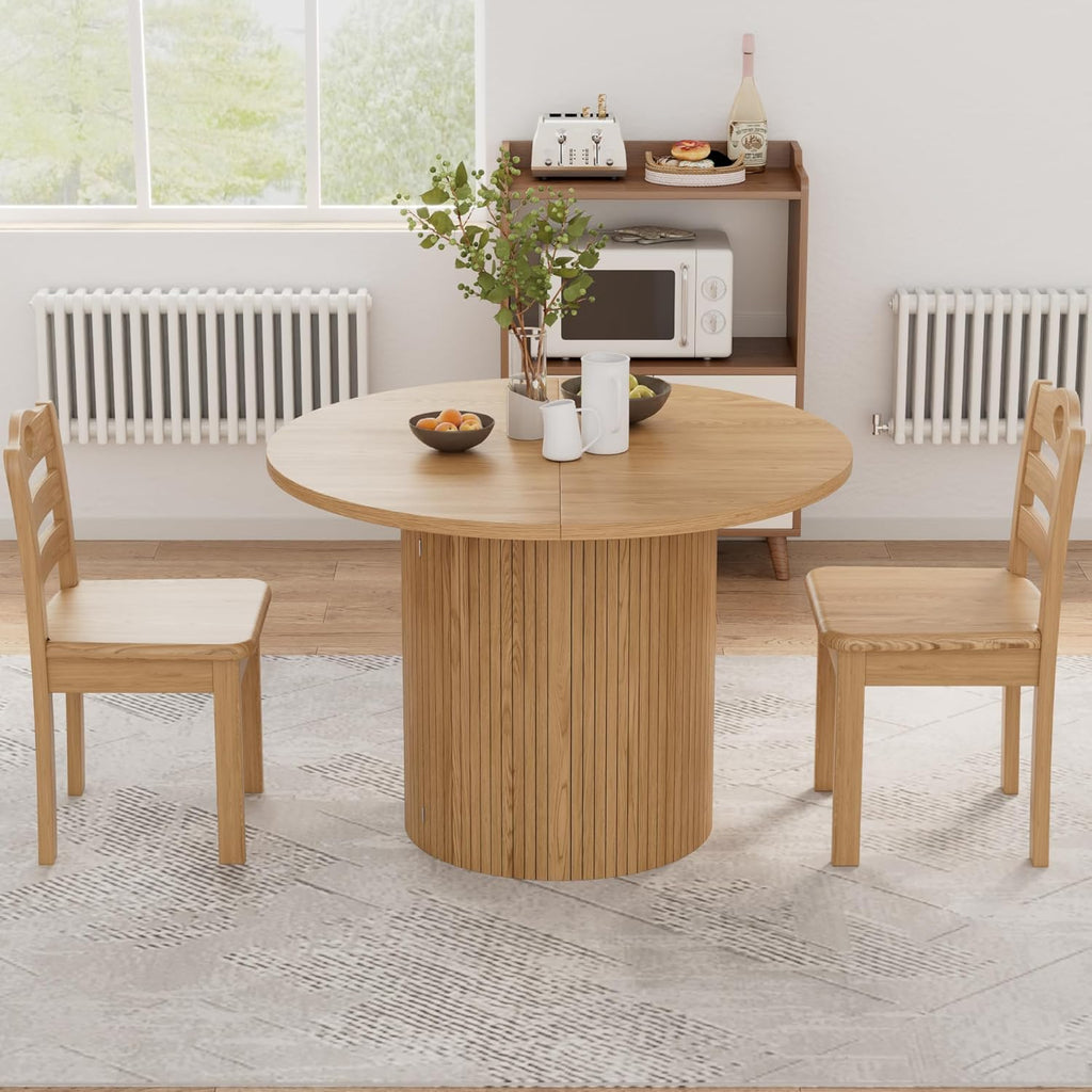 43-95 inch Long Round Extendable Dining Table for 4-10, Space Saving Oval Large Dinner Kitchen Table with 3 Leaf, 2