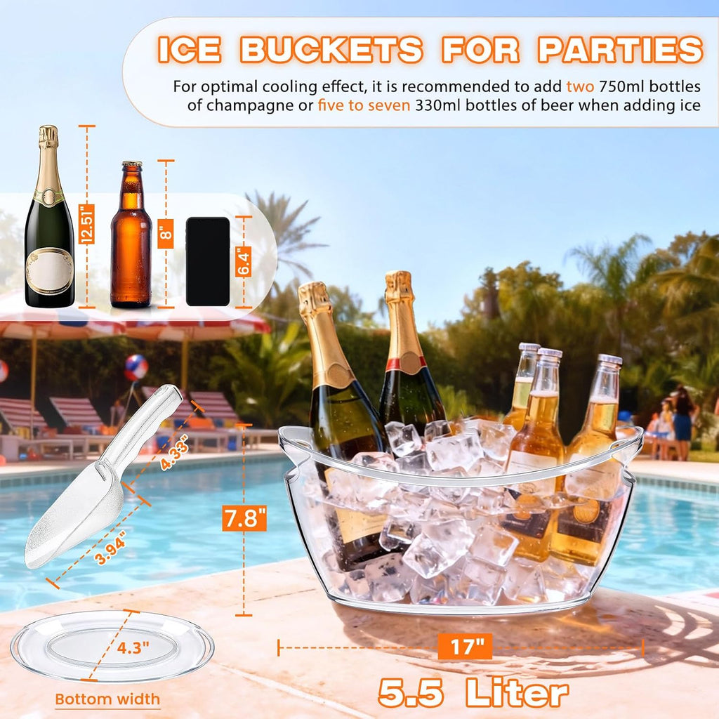 Ice Bucket , Clear Acrylic Ice Wine Buckets for Parties, Beverage Tub - Set of 2