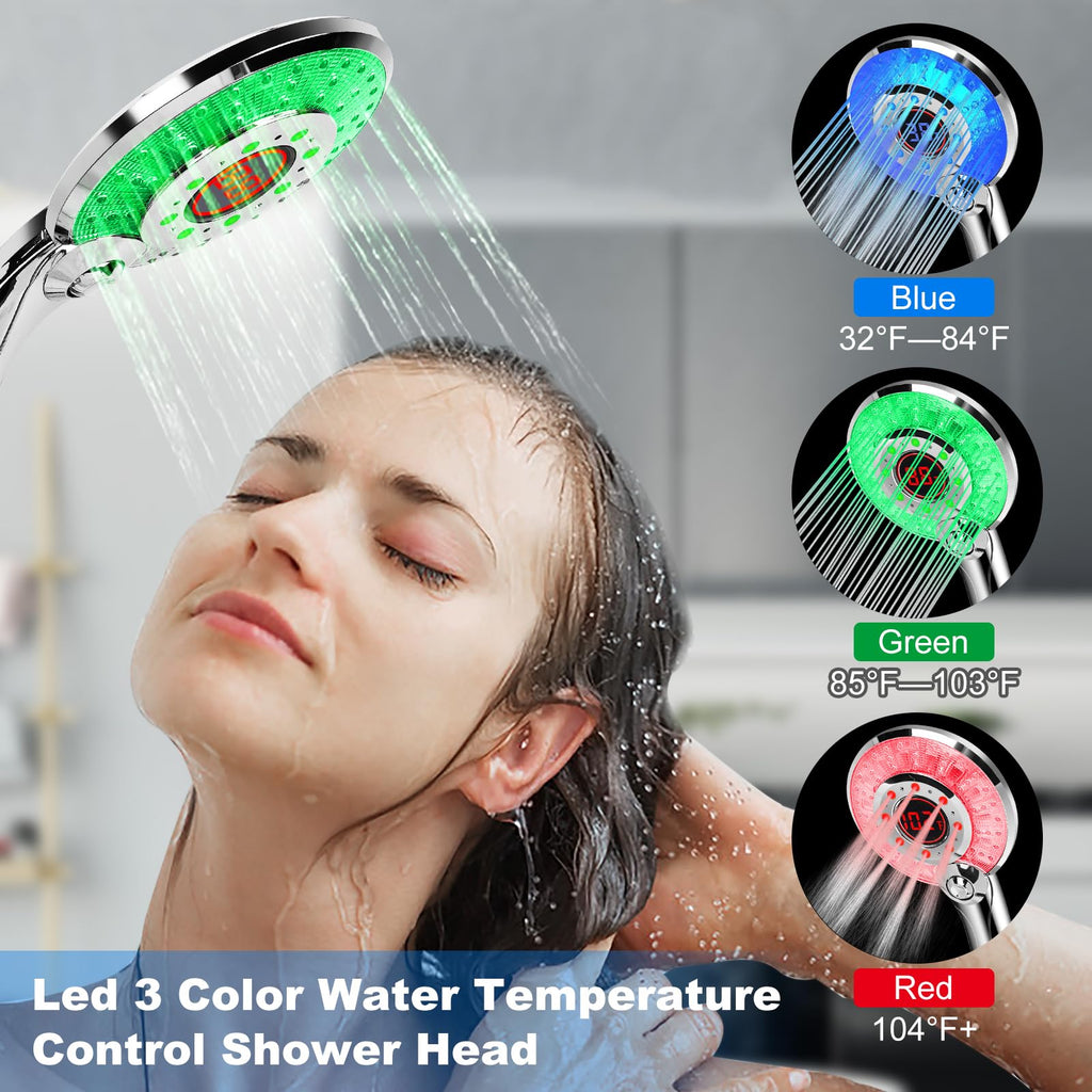 LED Shower Head Color Changing, Shower Head High Pressure with Hose