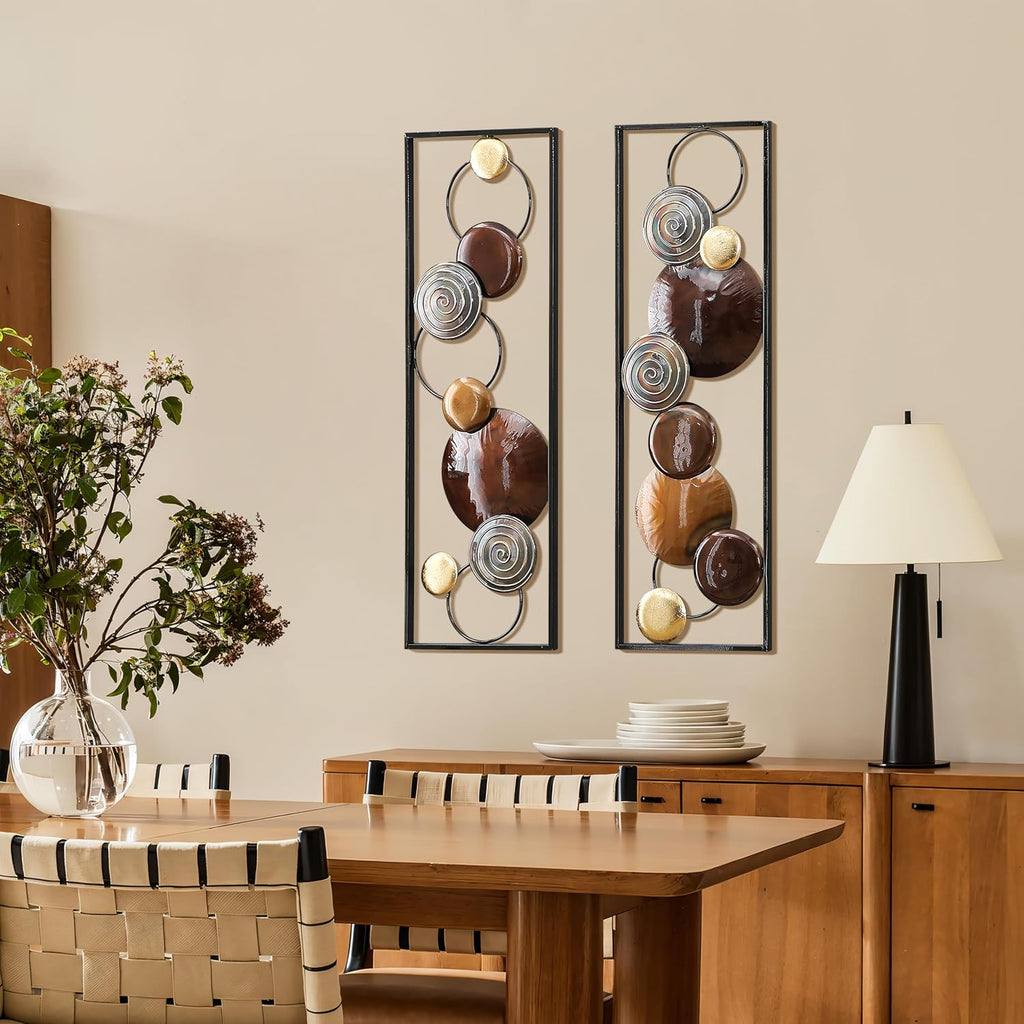 Metal Wall Art, Abstract Wall Decor Brown, 36"x12" - Set of 2