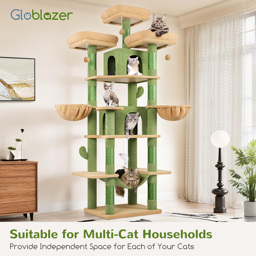 Big XXL Cactus Cat Tower for Indoor Multiple Cats, Green