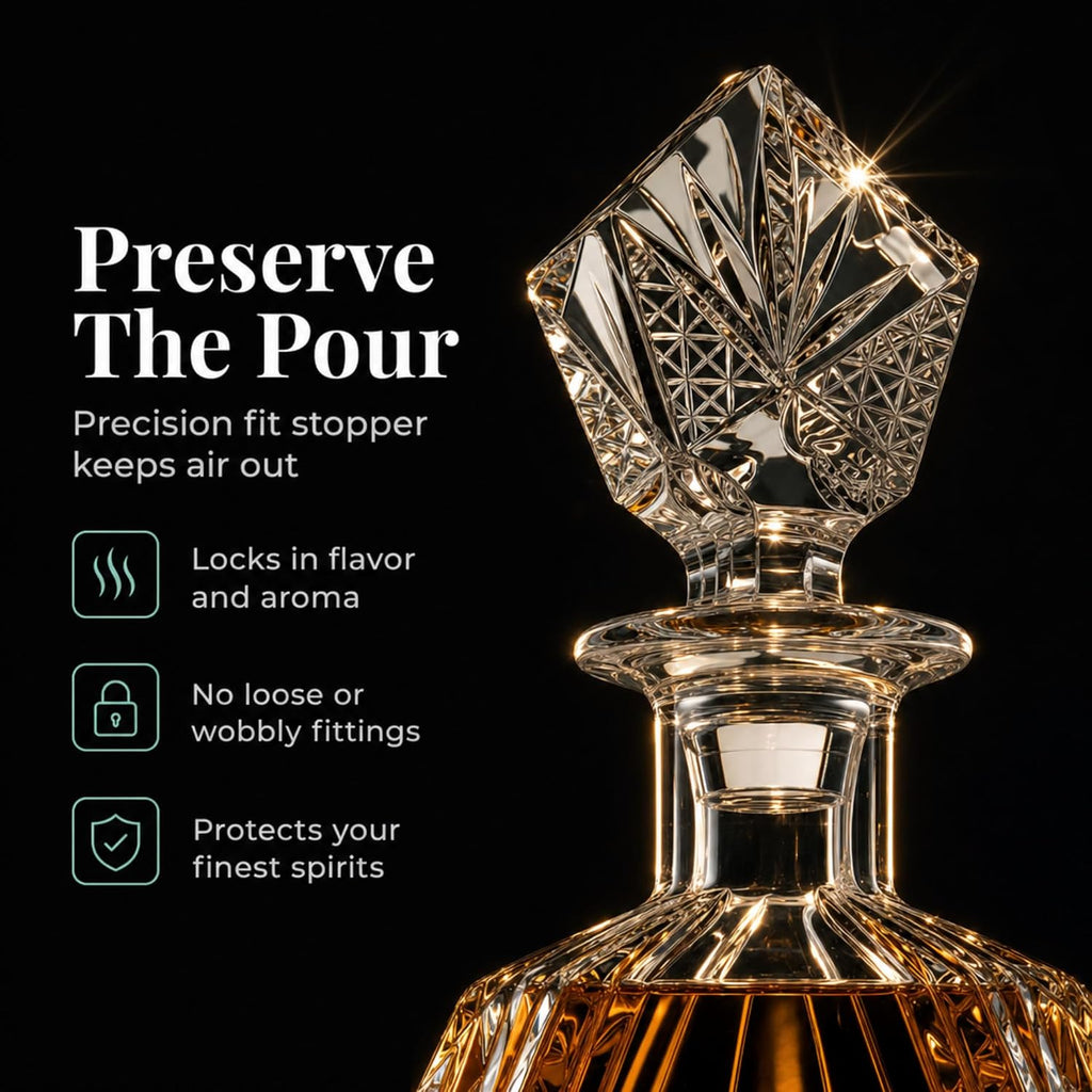Whiskey Decanter Set with 2 Old Fashioned Whisky Glasses for Liquor Scotch Bourbon or Wine - Irish Cut Triangular - Set of 3