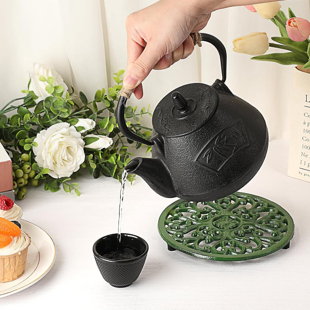 Cast Iron Trivet 6.7 Inch Iron Trivet for Hot Dish Pot Pan Plate Teapot,Heat Resistant Cast Iron Trivets with Rubber