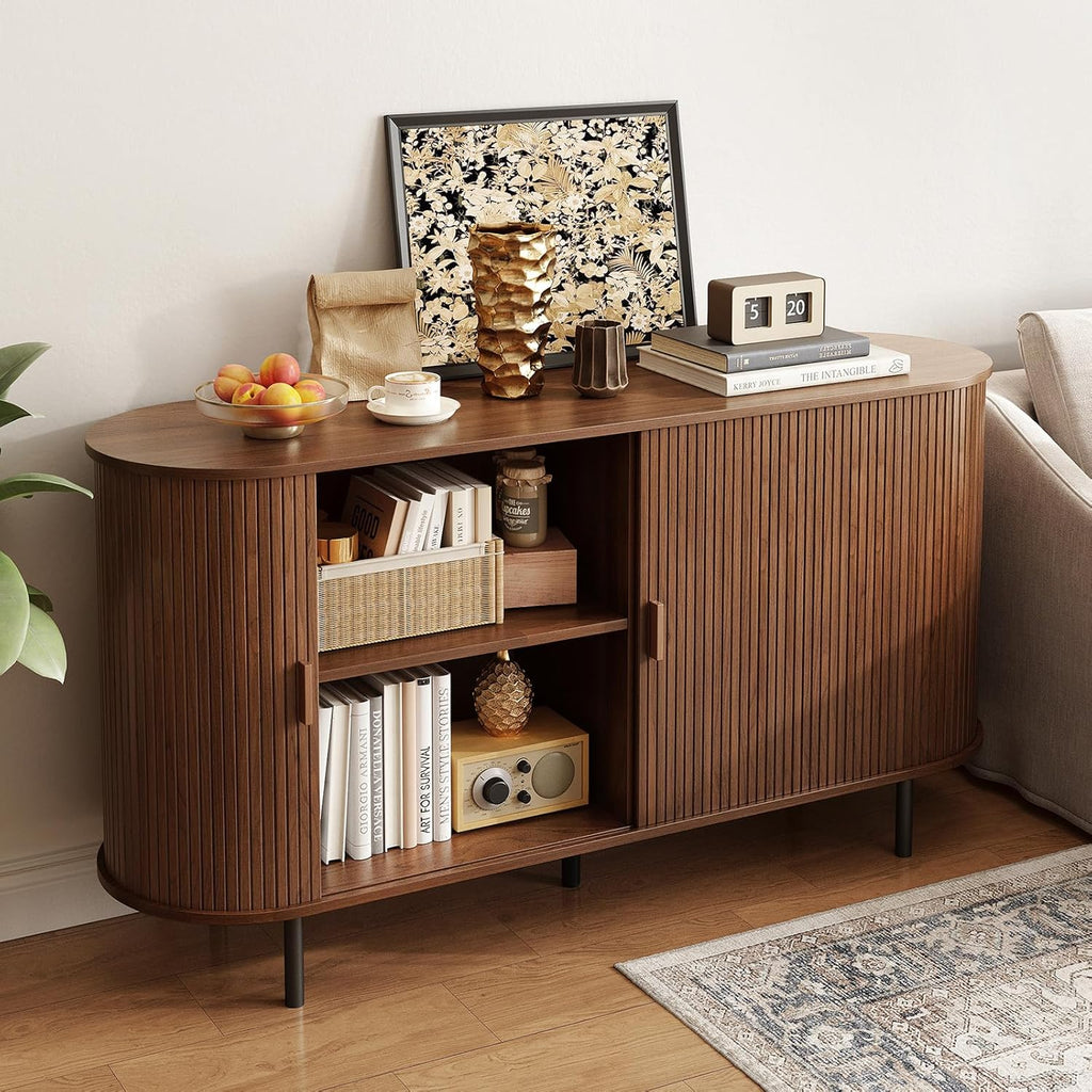 55" Sideboard Buffet Cabinet with Storage, Sliding Door & Adjustable Shelf