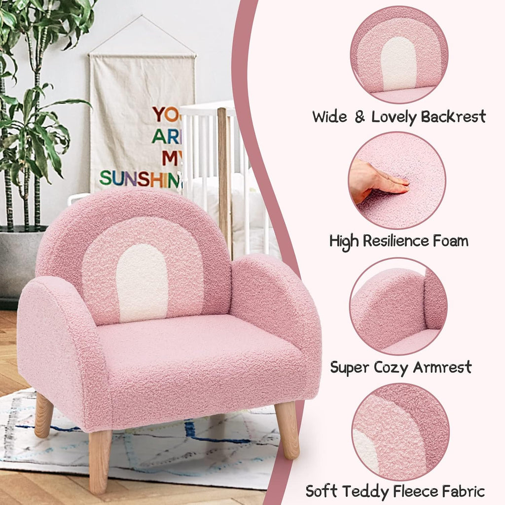 Kids Sofa, Toddler Armchair with Solid Wooden Frame Anti-Tipping Design Plush Fabric, Upholstered Children Chair